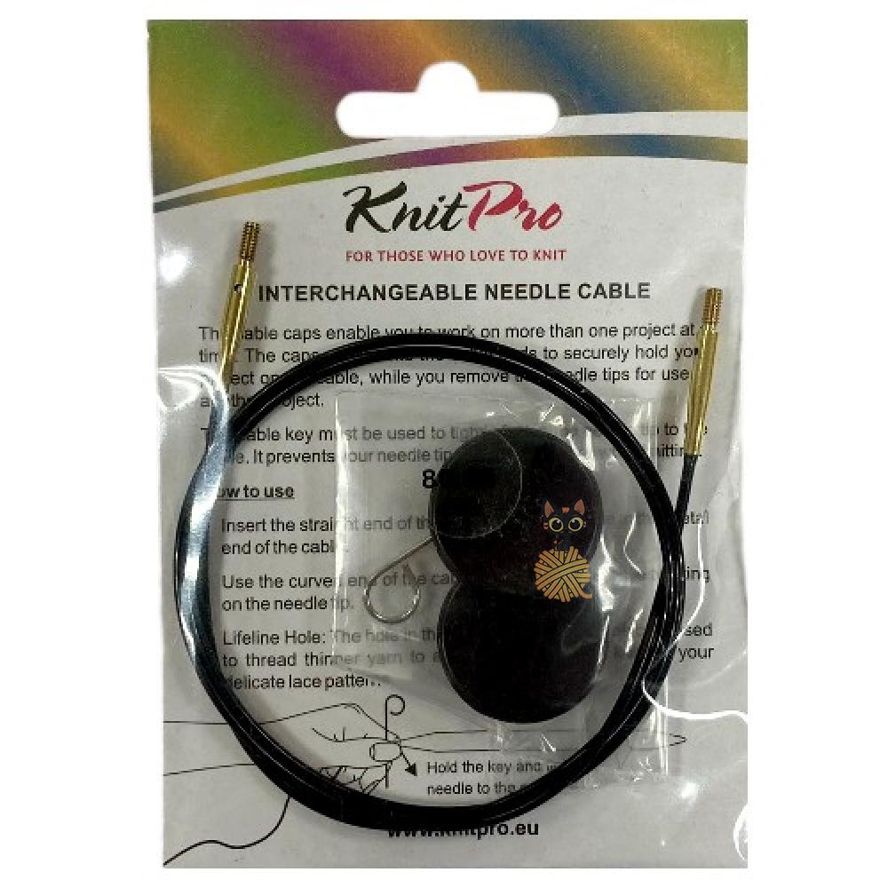 Тросик KnitPro 80 см для съемных спиц (черный/золото)